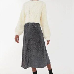 Urban Outfitters Silver & Black Sequin Midi Skirt